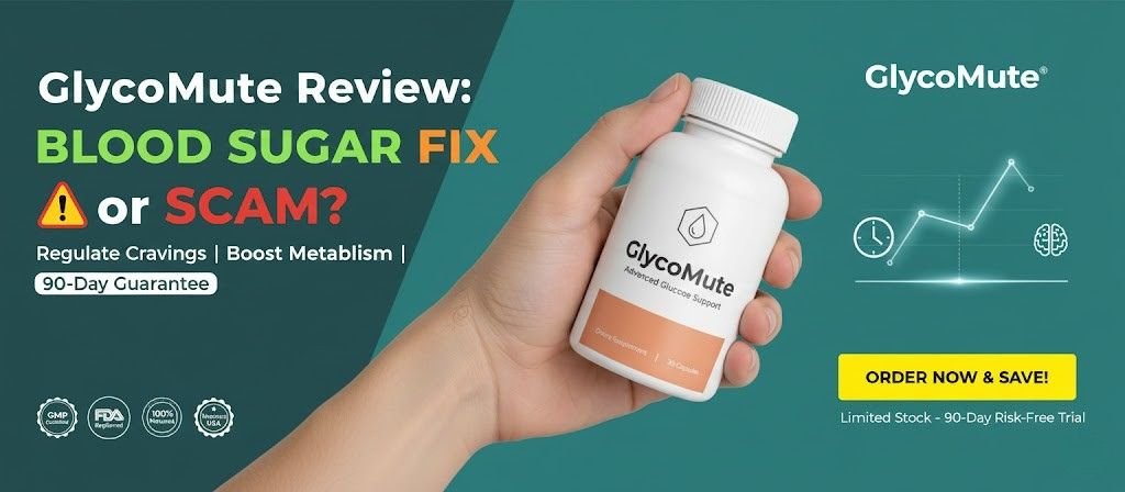 Cover image for GlycoMute supplement review featuring the product bottle and text that reads: "GlycoMute Review: BLOOD SUGAR FIX or SCAM?" emphasizing blood sugar control and the scarcity warning.