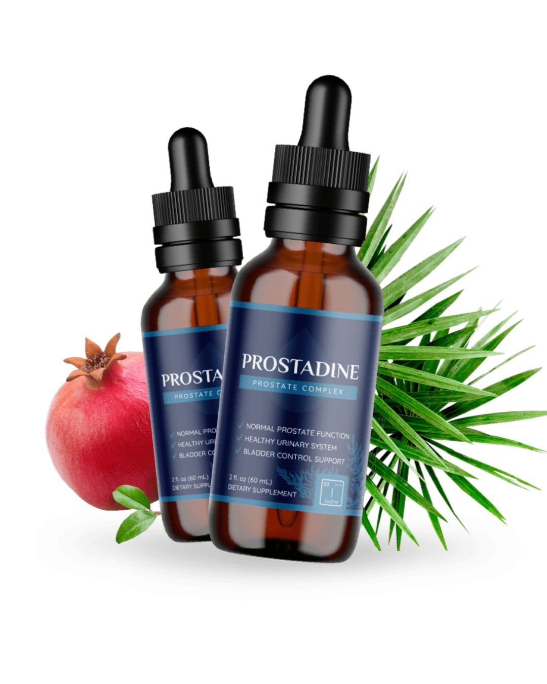 Brown glass dropper bottle of Prostadine Liquid Drops for Prostate Health. The label typically features a simple, clean design with blue/white text, highlighting the product name and the supplement's format.