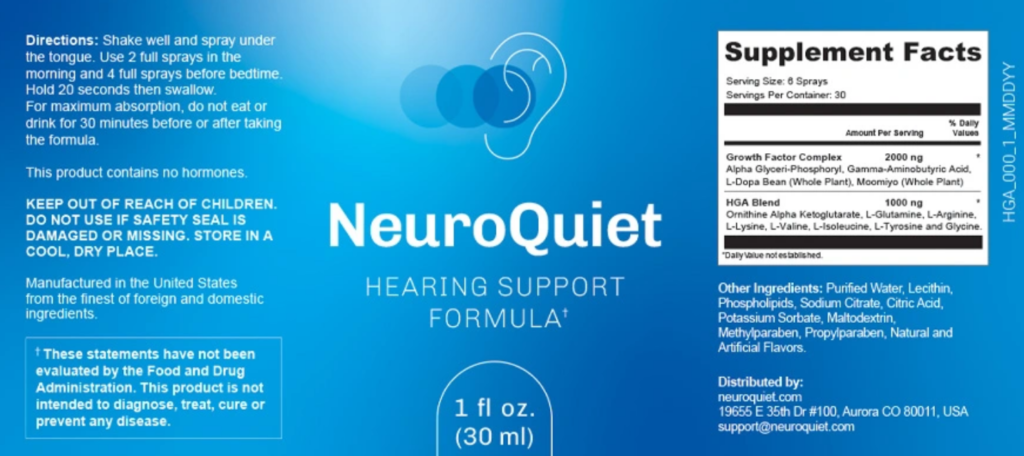 NeuroQuiet auditory support supplement for ear ringing and improved mental clarity.
