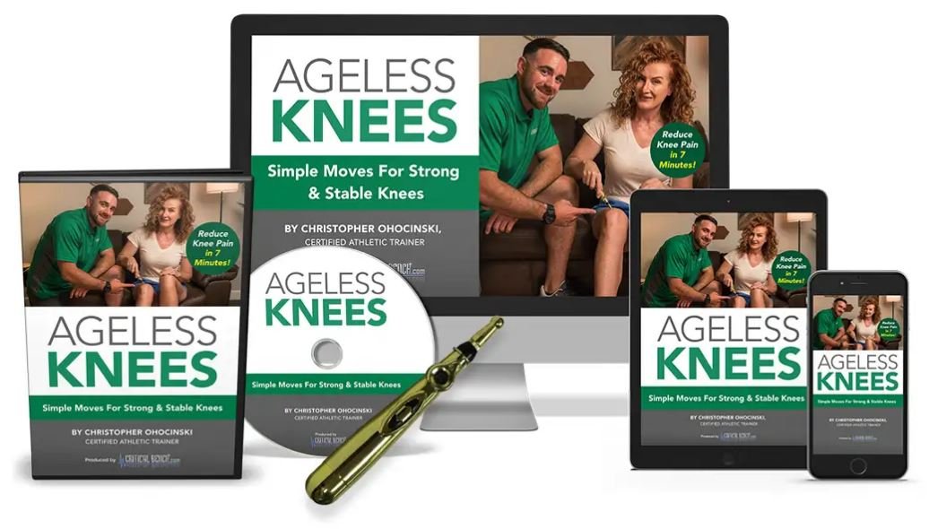 Ageless Knees complete system including Miracle Massage Wand, DVD, and recovery handbook.