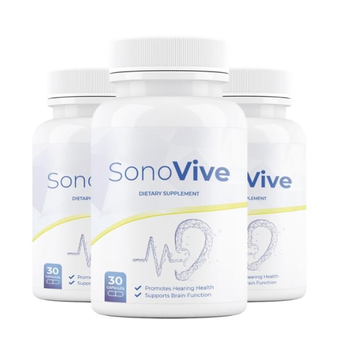 SonoVive hearing support supplement bottle showcasing its natural formula designed for auditory health and cognitive function.
