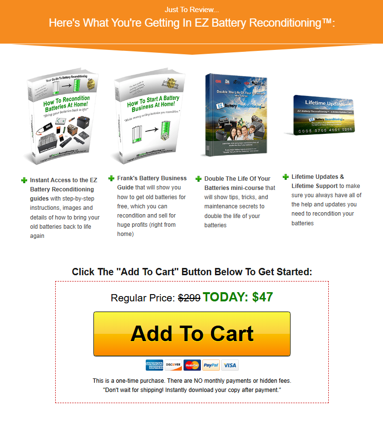 EZ Battery Reconditioning price and bonus packages